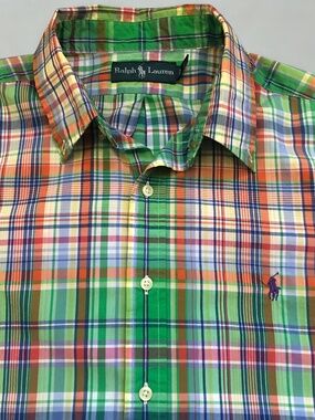 Ralph Lauren XL Green Plaid Short Sleeve Button Down Shirt Classic Fit